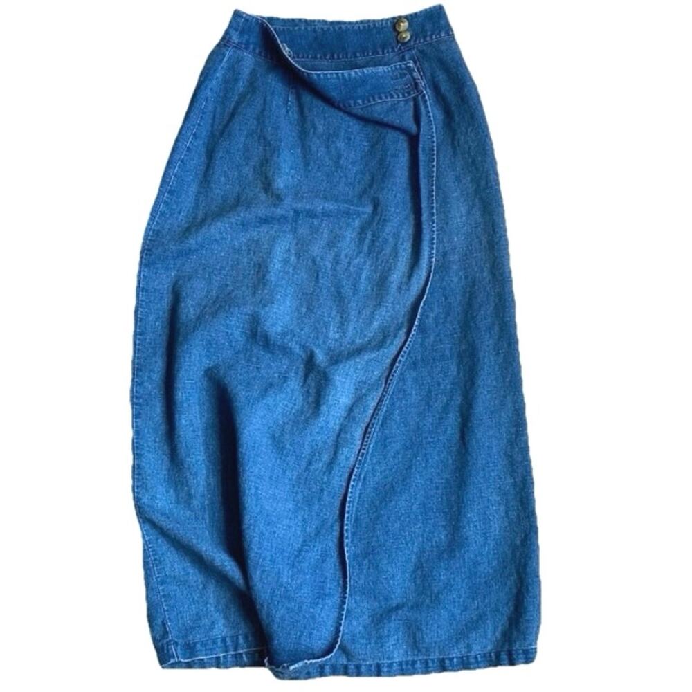 VTG CHEROKEE Denim Linen Button Wrap Maxi Skirt Size 8 90s Country Western Boho - Picture 6 of 11